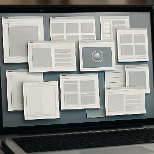 A cluttered desktop screen filled with various downloaded resources like ebooks, templates, and courses, symbolizing the over - Generated Image